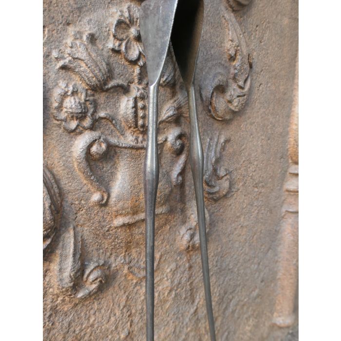 Antike Französische Kaminzange aus Schmiedeeisen, Messing 