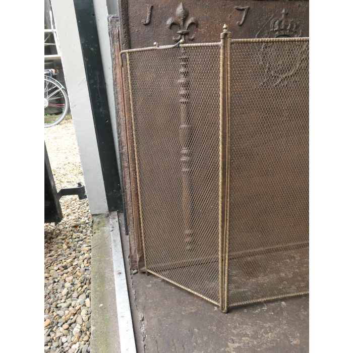 Großer Antiker Französischer Funkenschutz aus Messing, Eisen-Gitter, Eisen 