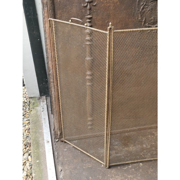 Großer Antiker Französischer Funkenschutz aus Messing, Eisen-Gitter, Eisen 