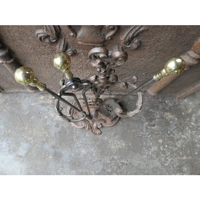 Viktorianisches Kaminbesteck aus Gusseisen, Schmiedeeisen, Poliertes Messing 