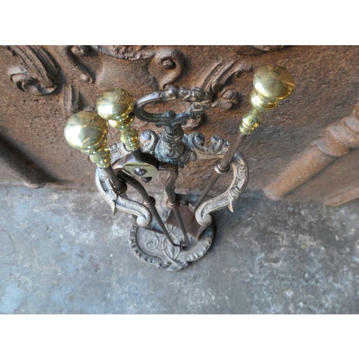 Viktorianisches Kaminbesteck aus Schmiedeeisen, Messing, Poliertes Messing 