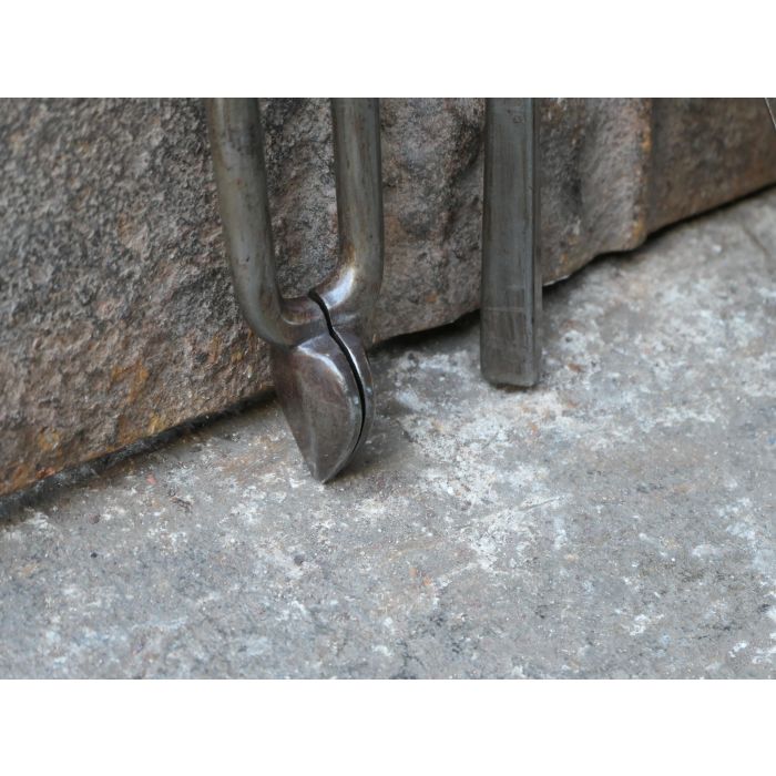 Antikes Englisches Kaminbesteck aus Schmiedeeisen, Poliertes Messing 
