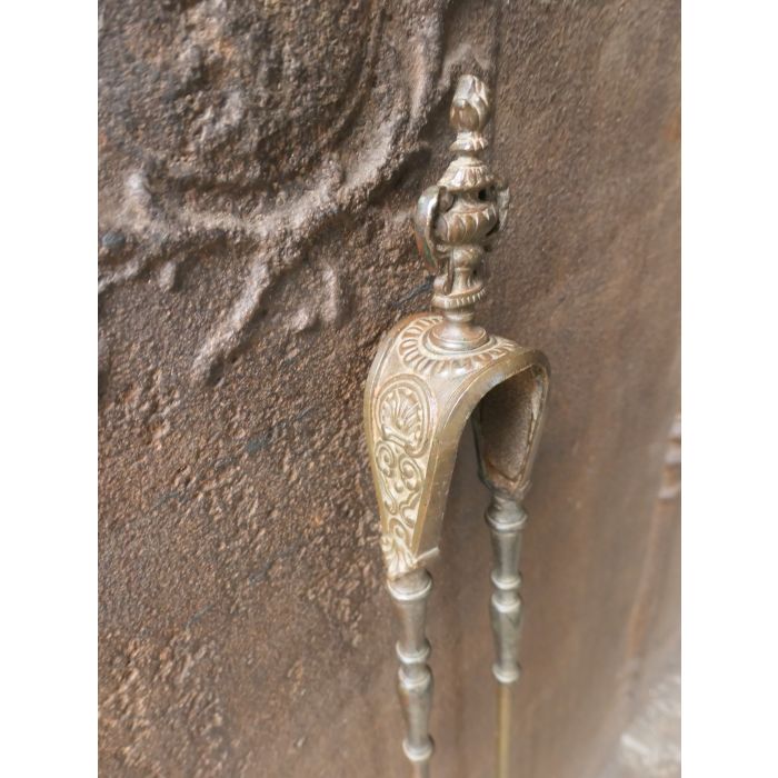 Antike Französische Kaminzange aus Schmiedeeisen, Bronze 