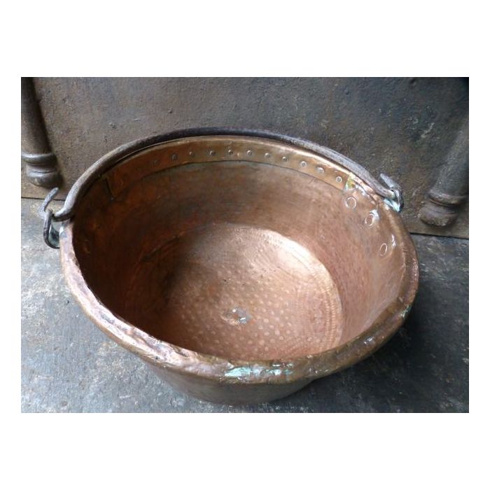 Antiker Kaminholzkorb aus Schmiedeeisen, Kupfer 