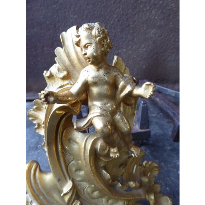 Feuervergoldete Kaminhunde Ludwig XV aus Schmiedeeisen, Feuervergoldet 