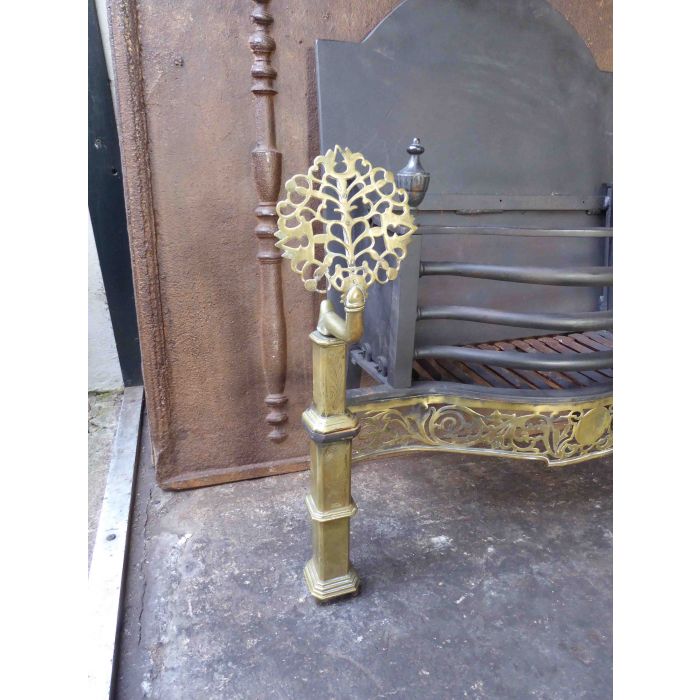 Großer Art Nouveau Feuerrost aus Gusseisen, Schmiedeeisen, Messing 