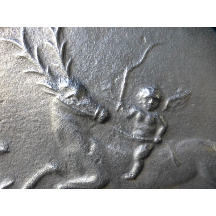 Kaminplatte 'Hirsche mit Cupido' aus Gusseisen 
