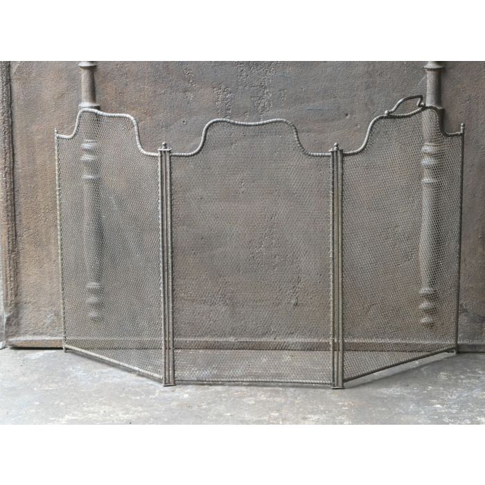 Antiker Französischer Funkenschutz aus Messing, Eisen-Gitter, Eisen 