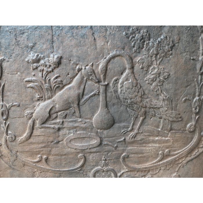 Kaminplatte 'Fuchs und Storch' aus Gusseisen 